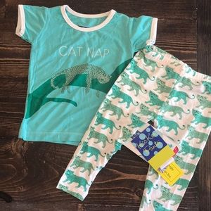 Kickee Pants Two Piece Set Cat Nap NWT